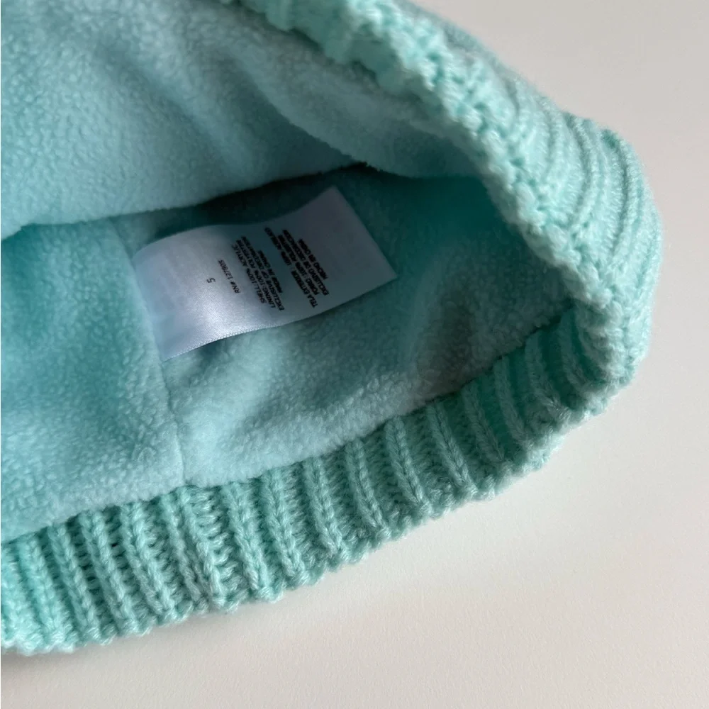 Snozu Beanie Hat Mint Green Size 5 Pom-Pom for Kids Fleece Lining Excellent